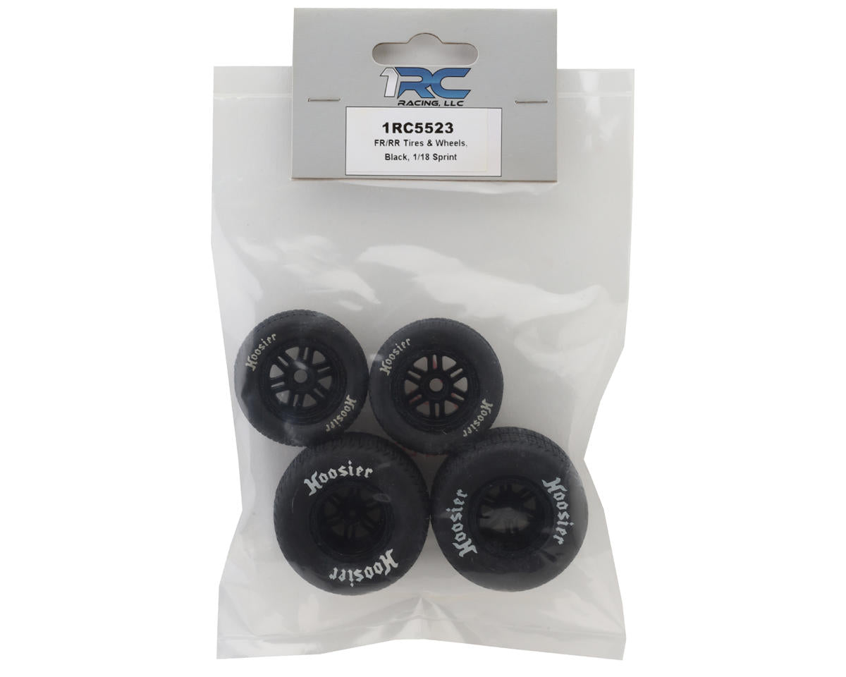 1RC Racing 1/18 Pre-Mounted Hoosier Sprint Tires (Black) (4) (Front & Rear)