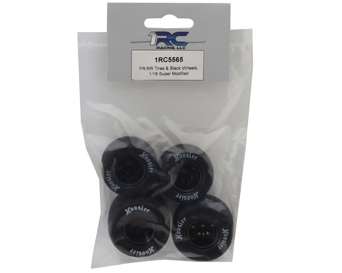 1RC Racing Pre-Mounted 1/18 Super Modified Hoosier Tires (Black) (4) (F/R)