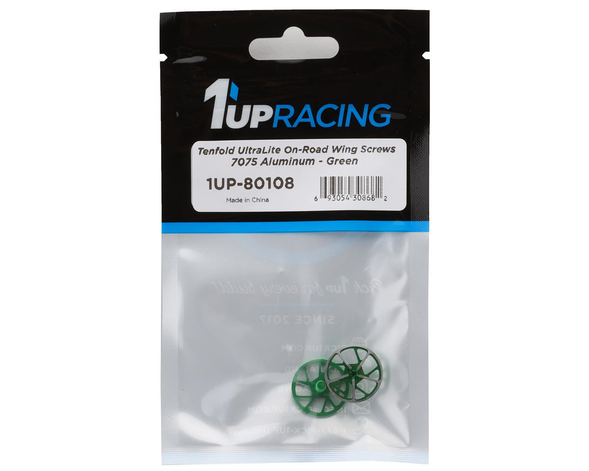 1UP Racing Tenfold UltraLite Aluminum Wing Screws (Green) (2)