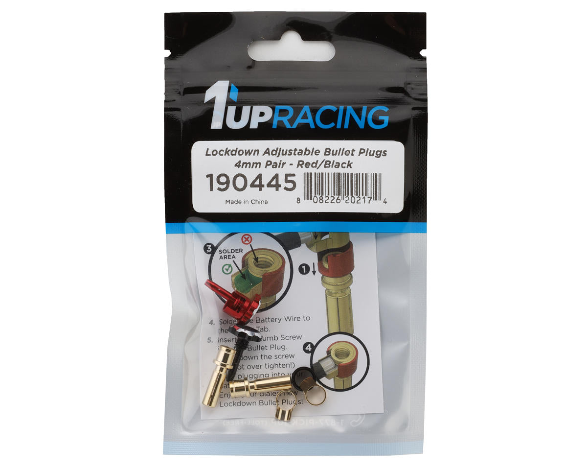 1UP Racing "Lockdown" Adjustable Bullet Plug Grips w/4mm Bullets (Red/Black)