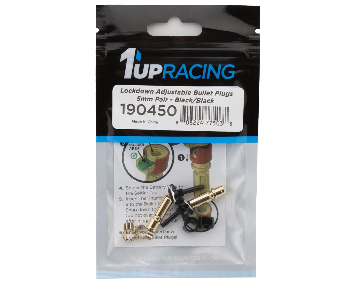 1UP Racing "Lockdown" Adjustable Bullet Plug Grips w/5mm Bullets (Black/Black)