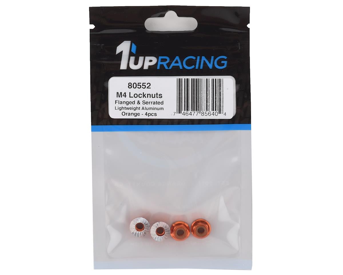 1UP Racing 4mm Serrated Aluminum Locknuts (Orange) (4)