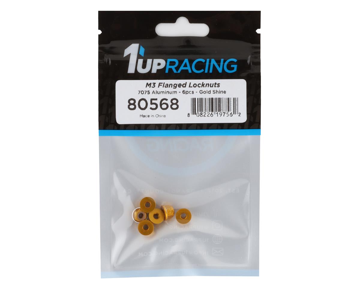 1UP Racing 3mm Aluminum Flanged Locknuts w/Chamfered Finish (Gold) (6)