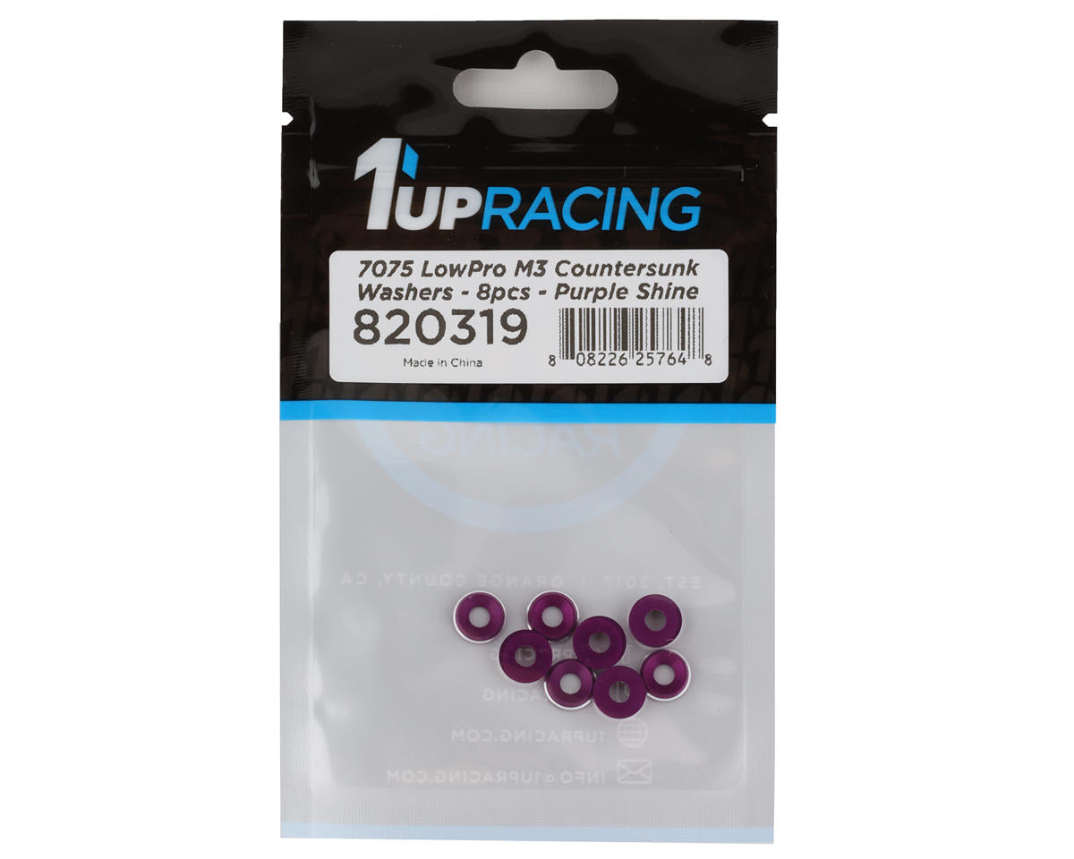 1UP Racing 3mm LowPro Countersunk Washers (Purple Shine) (8)