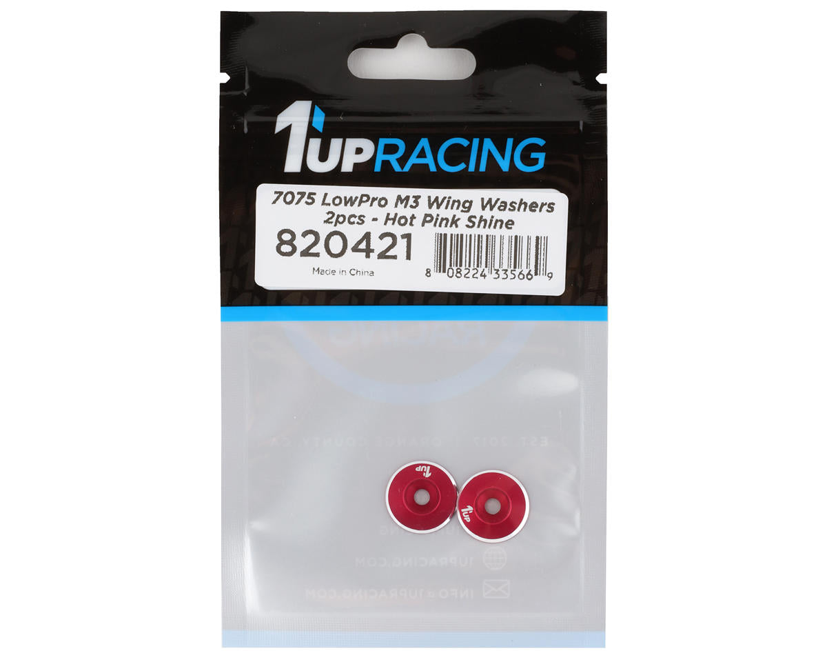 1UP Racing 3mm LowPro Wing Washers (Hot Pink Shine) (2)