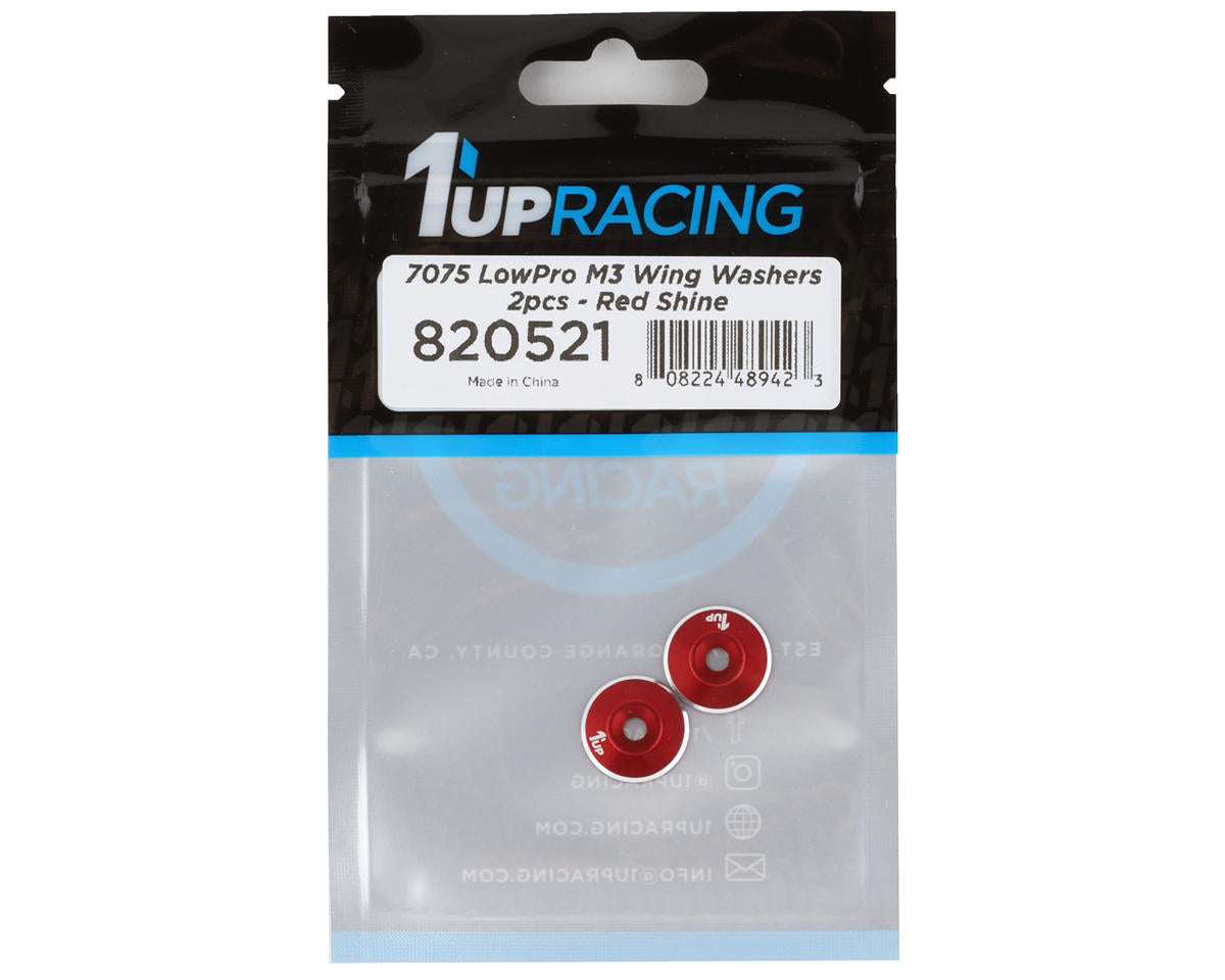 1UP Racing 3mm LowPro Wing Washers (Red Shine) (2)