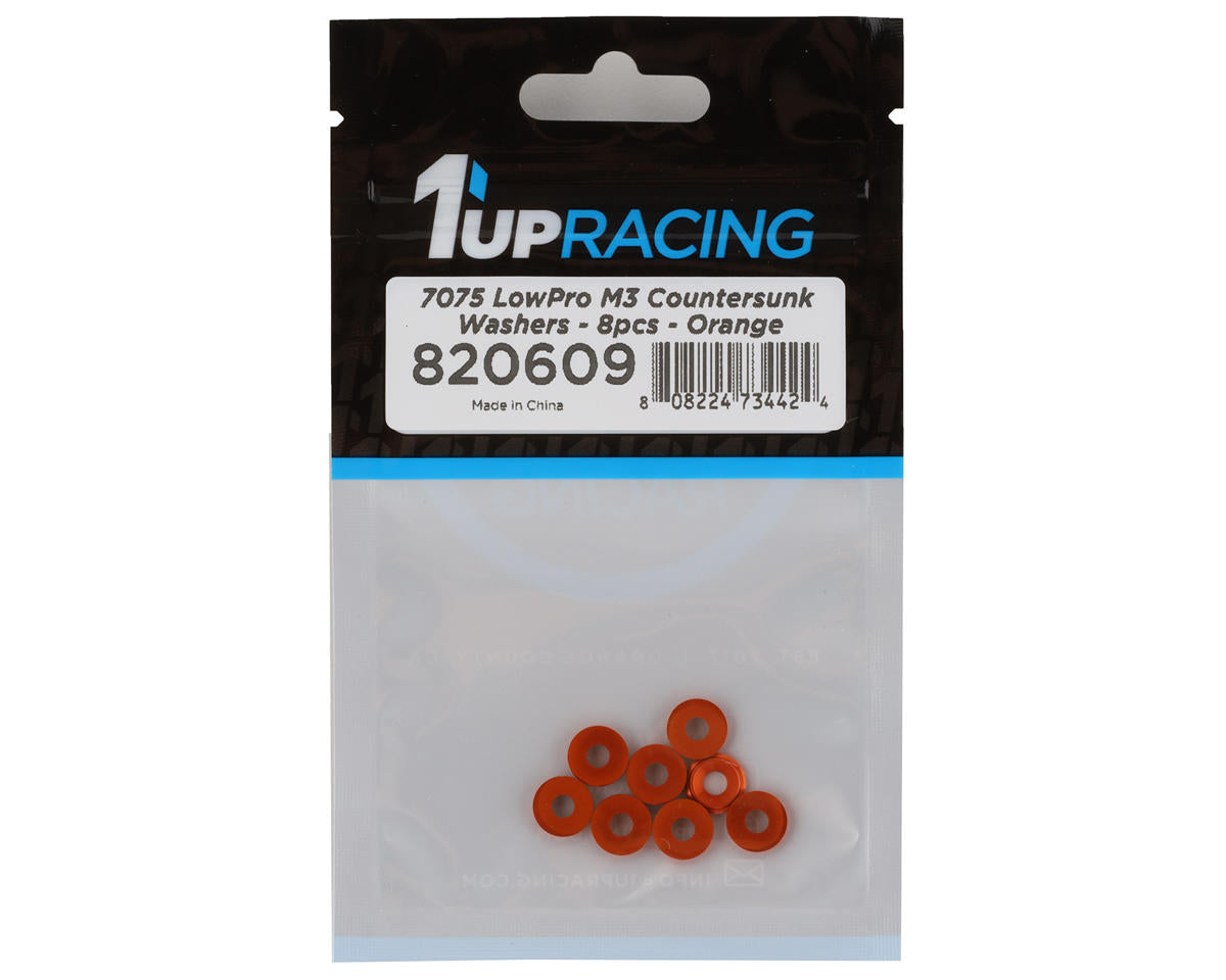 1UP Racing 3mm LowPro Countersunk Washers (Orange) (8)