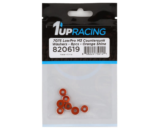 1UP Racing 3mm LowPro Countersunk Washers (Orange Shine) (8)