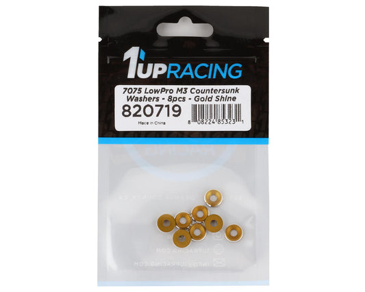 1UP Racing 3mm LowPro Countersunk Washers (Gold Shine) (8)