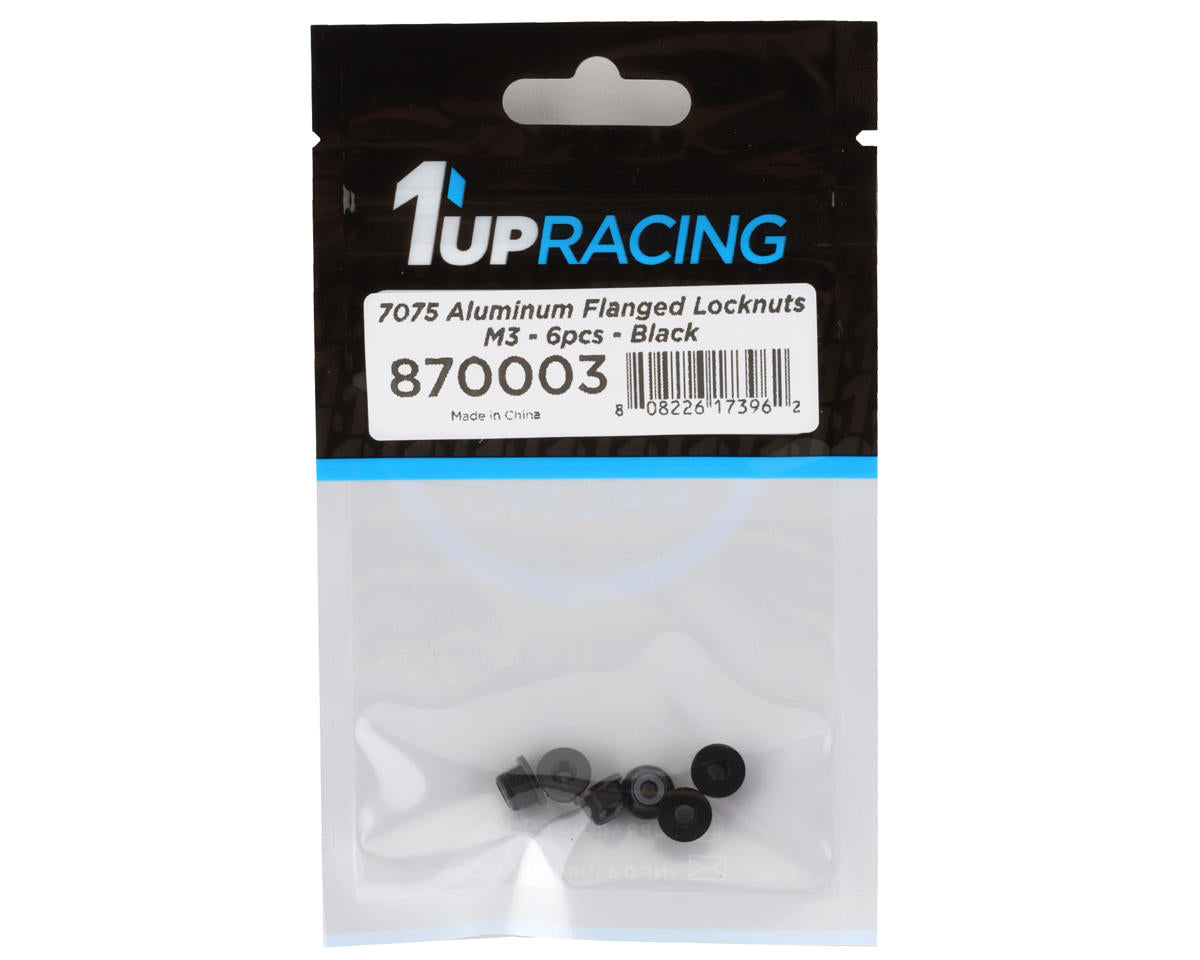 1UP Racing 3mm Aluminum Flanged Locknuts (Black) (6)