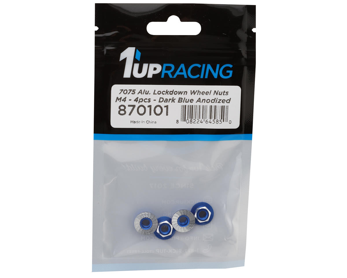 1UP Racing 4mm "Lockdown" Serrated Aluminum Wheel Nuts (Dark Blue) (4)