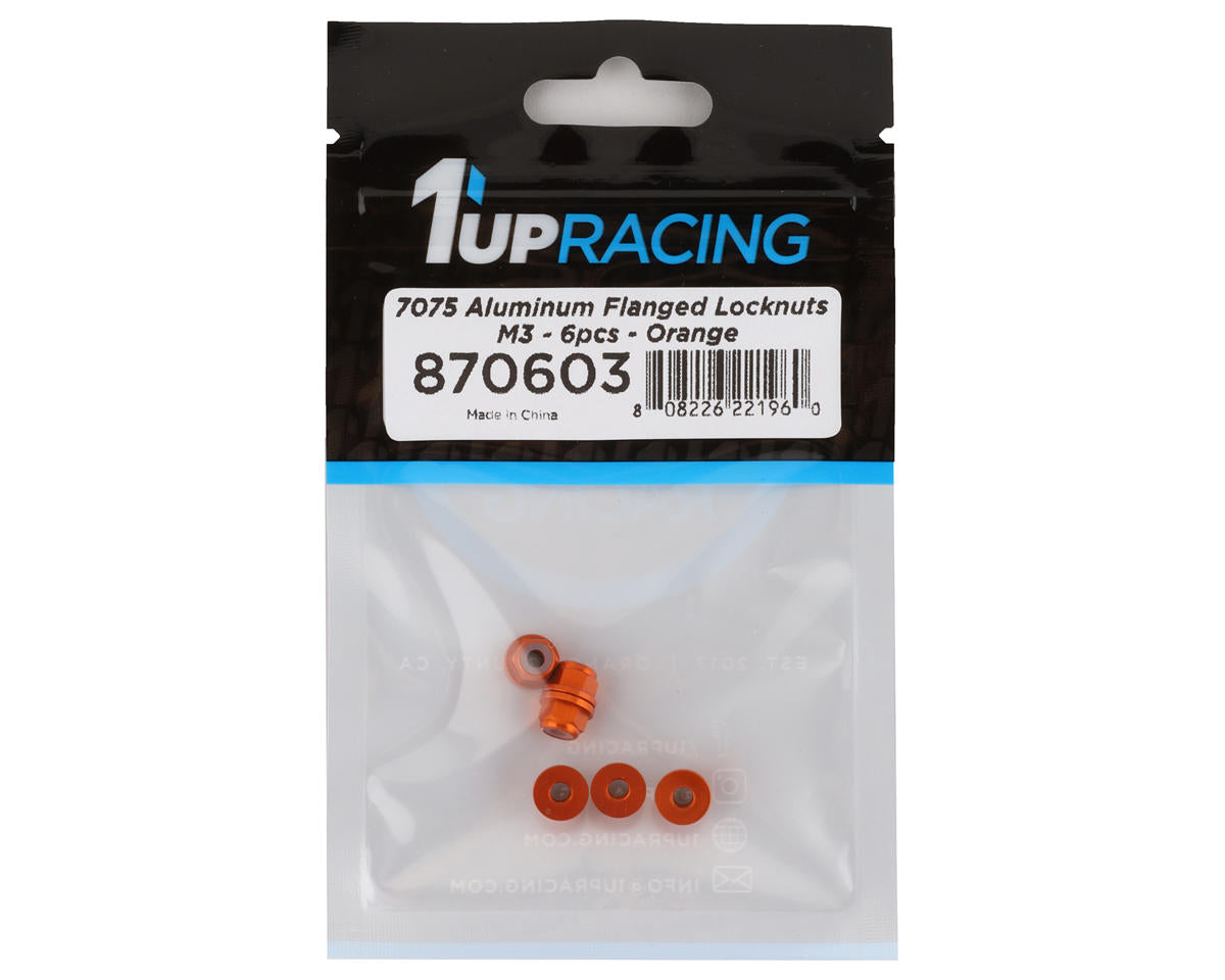 1UP Racing 3mm Aluminum Flanged Locknuts (Orange) (6)