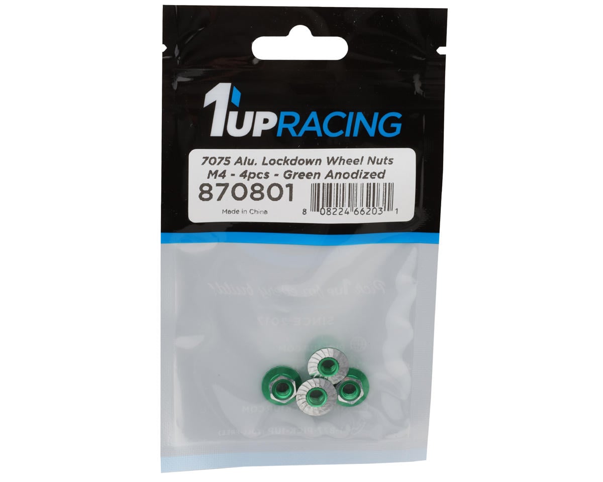 1UP Racing 4mm "Lockdown" Serrated Aluminum Wheel Nuts (Green) (4)