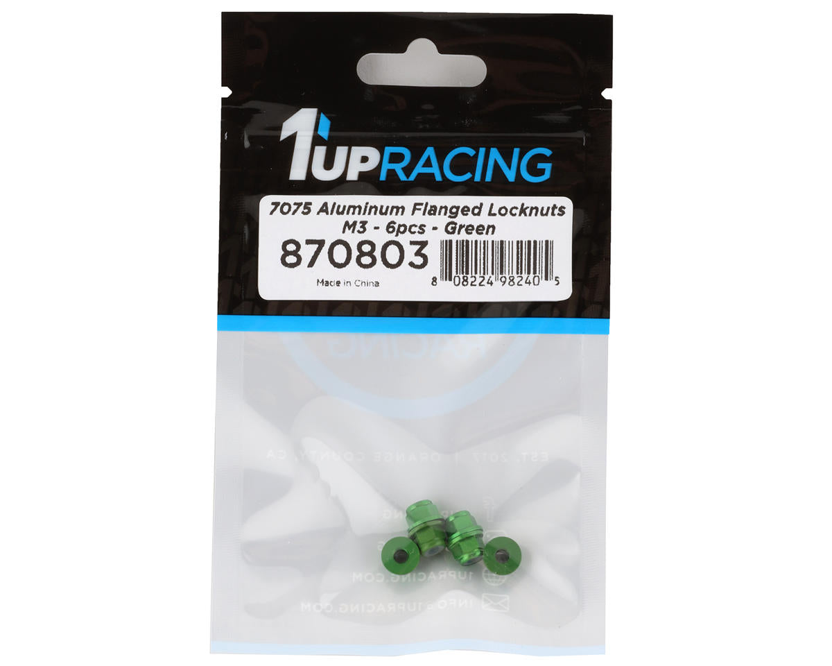 1UP Racing 3mm Aluminum Flanged Locknuts (Green) (6)