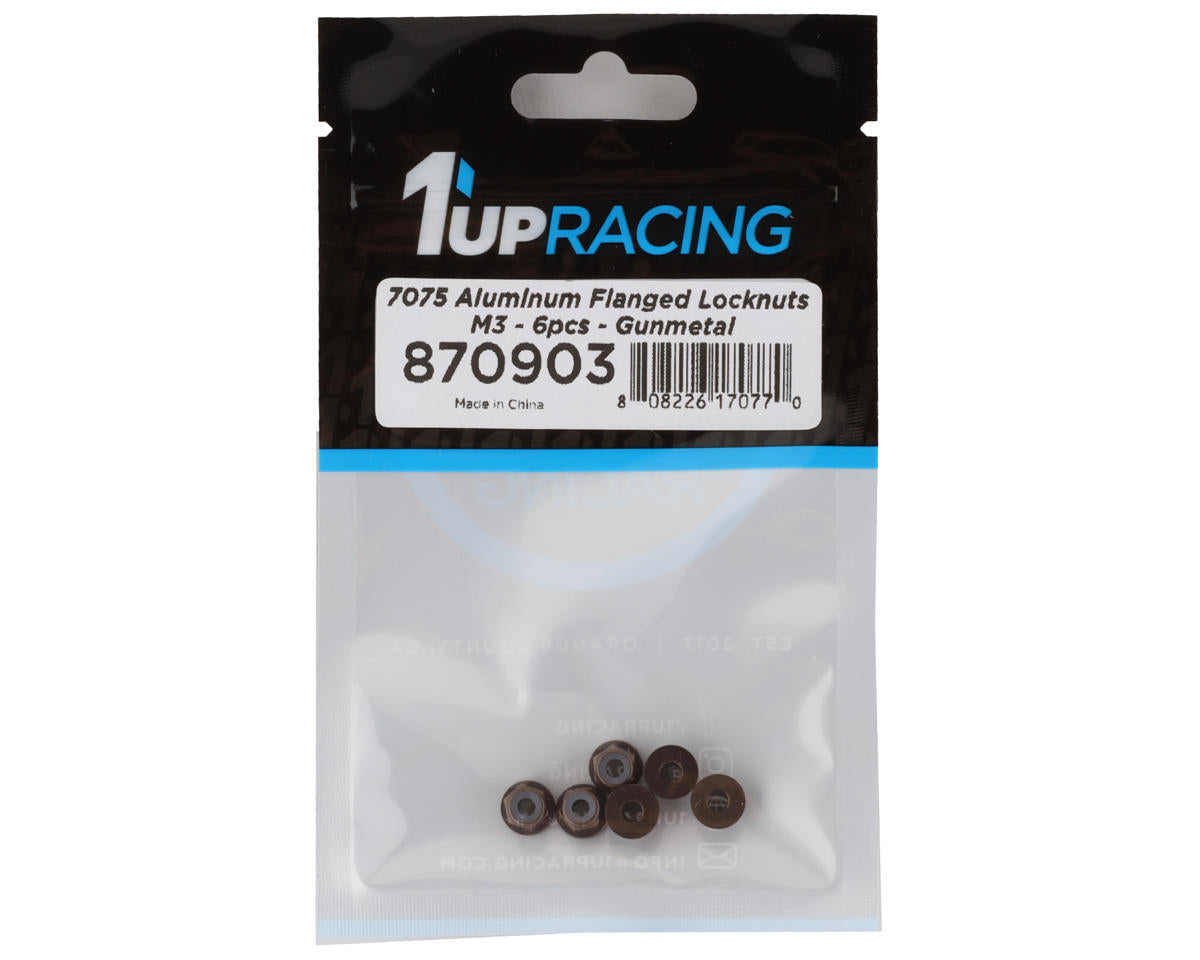 1UP Racing 3mm Aluminum Flanged Locknuts (Gunmetal) (6)