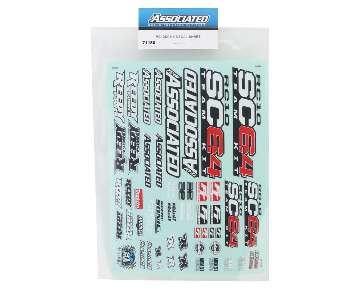 Team Associated RC10SC6.4 1/10 Short Course Truck Team Kit Decal Sheet