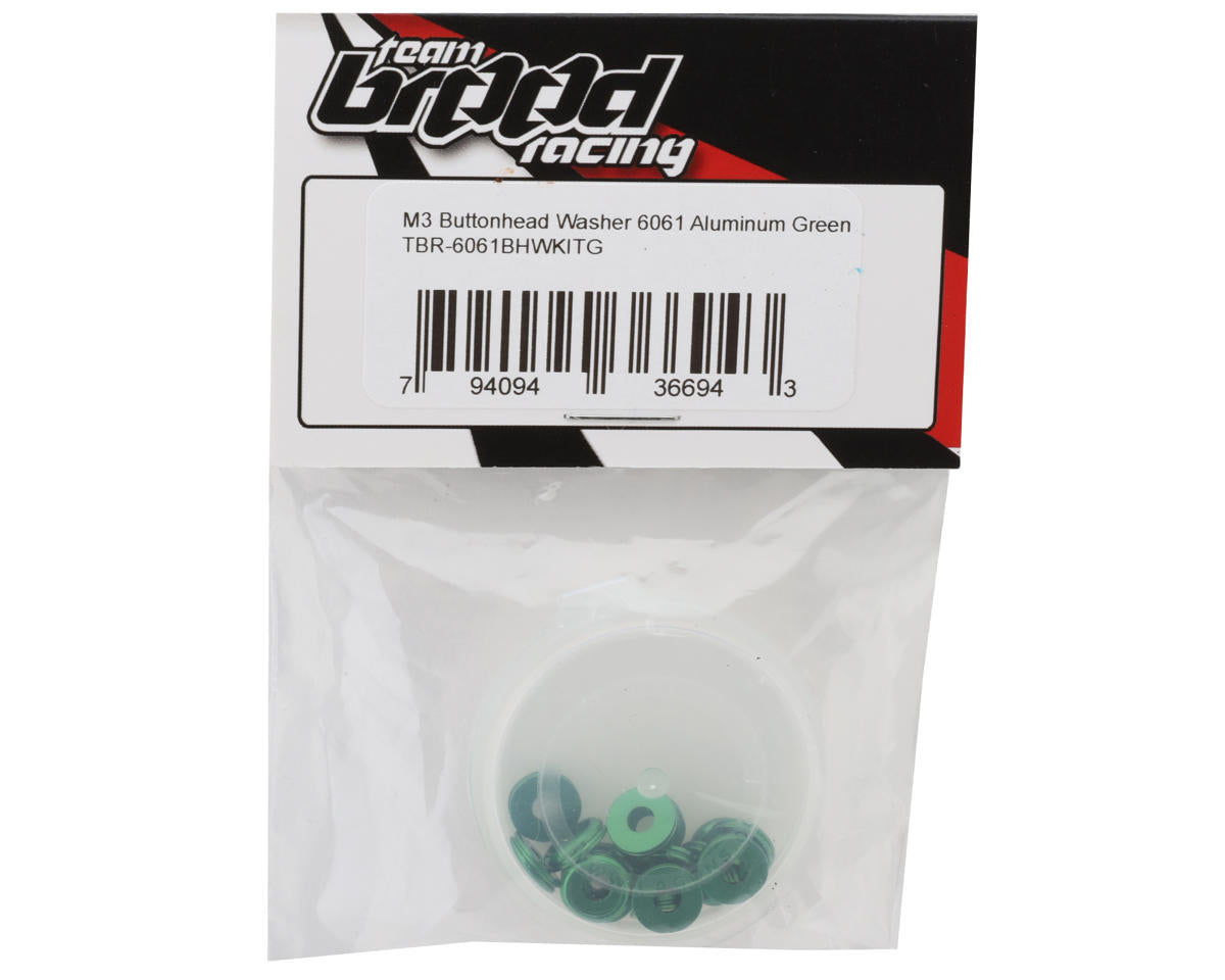 Team Brood 3mm 6061 Aluminum Button Head Washer (Green) (16)
