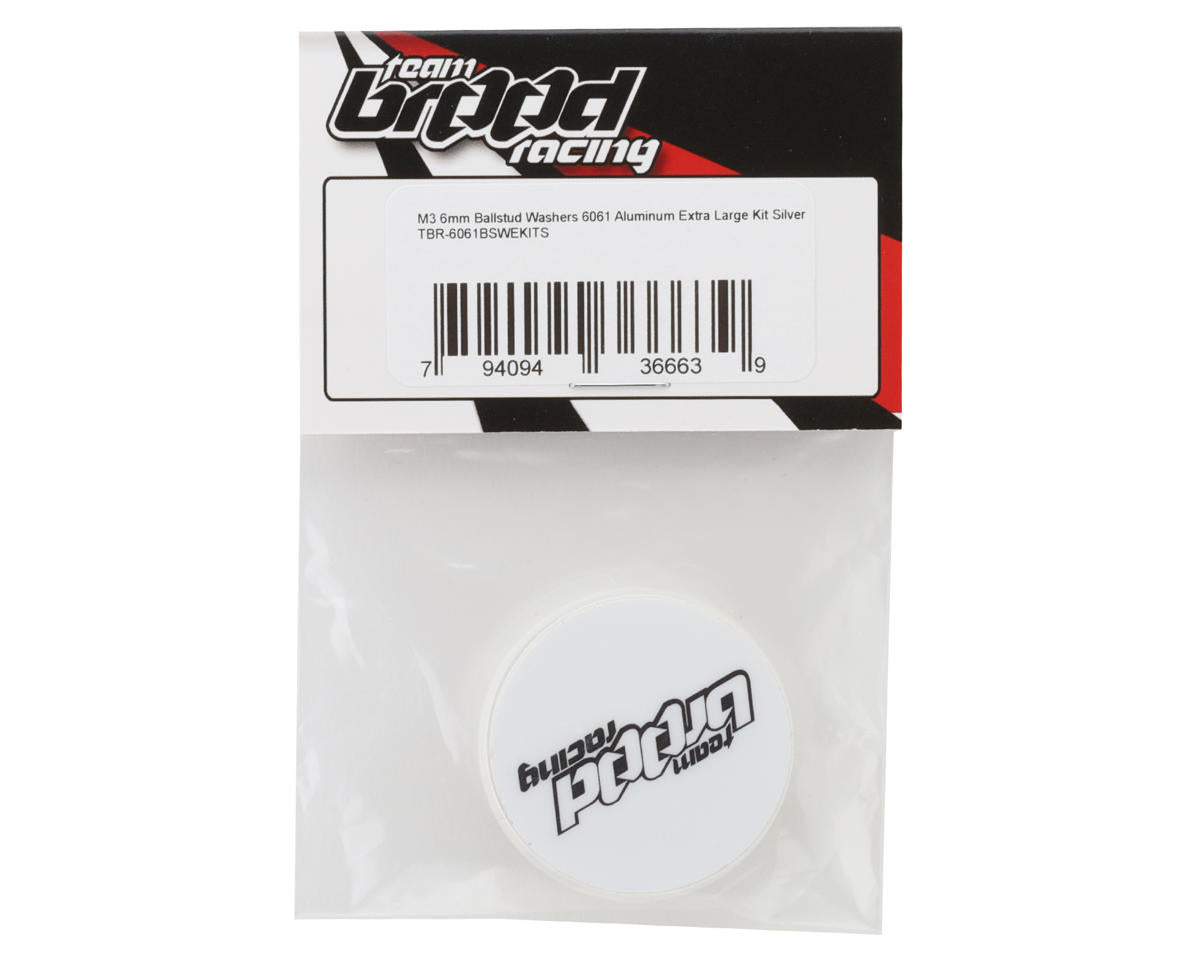 Team Brood 3x6mm 6061 Aluminum Ball Stud Washers Extra Large Kit (Silver) (16)