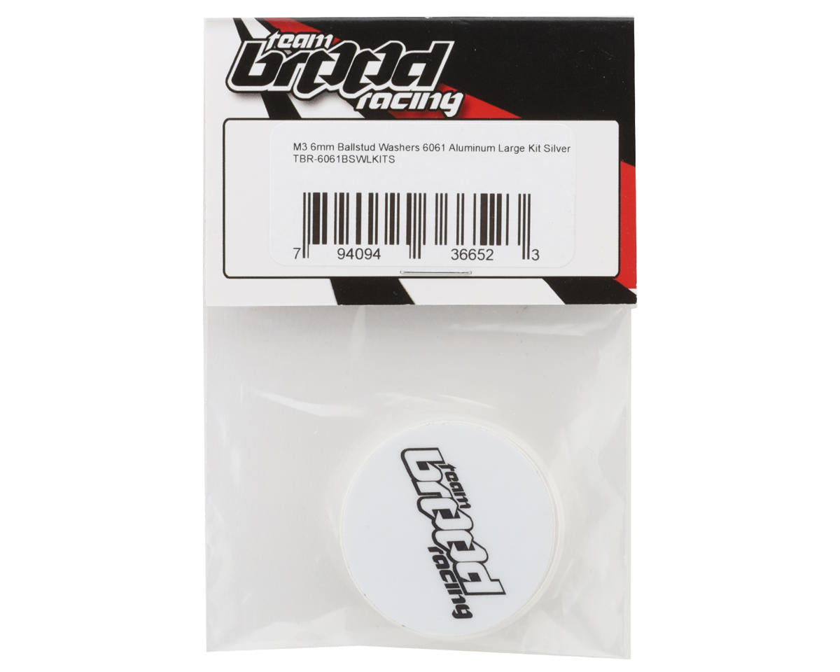Team Brood 3x6mm 6061 Aluminum Ball Stud Washers Large Kit (Silver) (16)