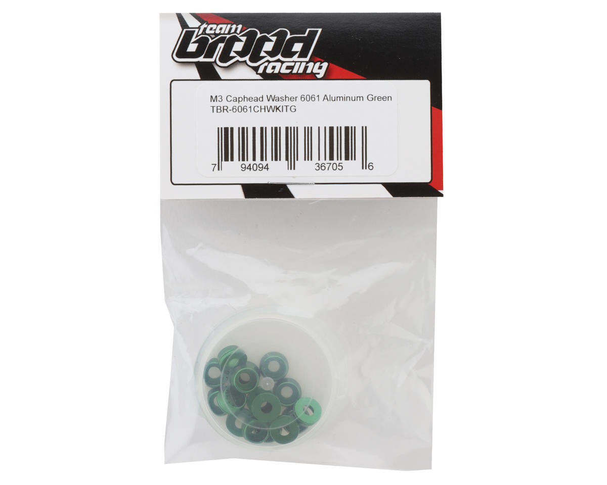 Team Brood 3mm 6061 Aluminum Cap Head Washer (Green) (16)