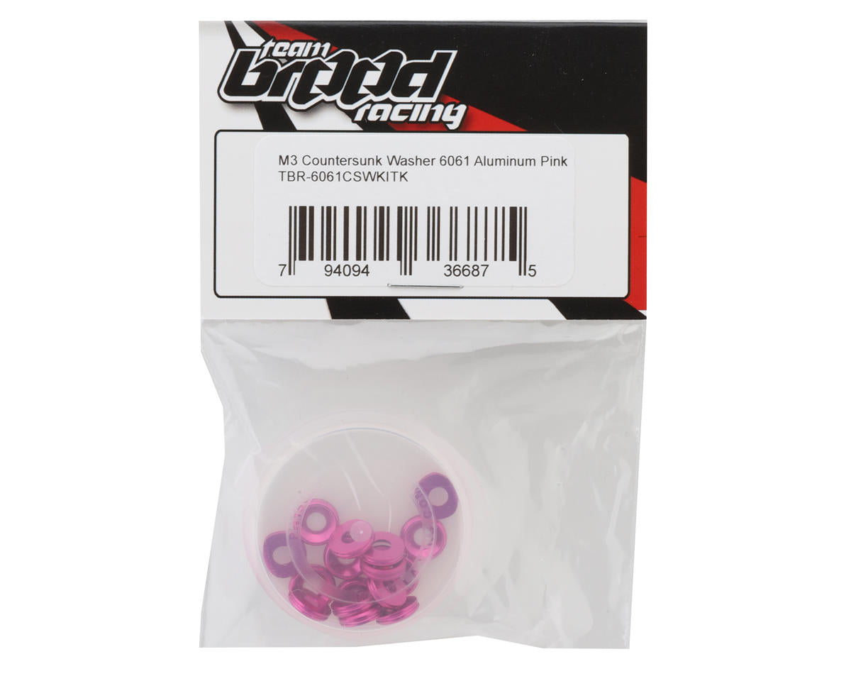 Team Brood 3mm 6061 Aluminum Countersunk Washer (Pink) (16)