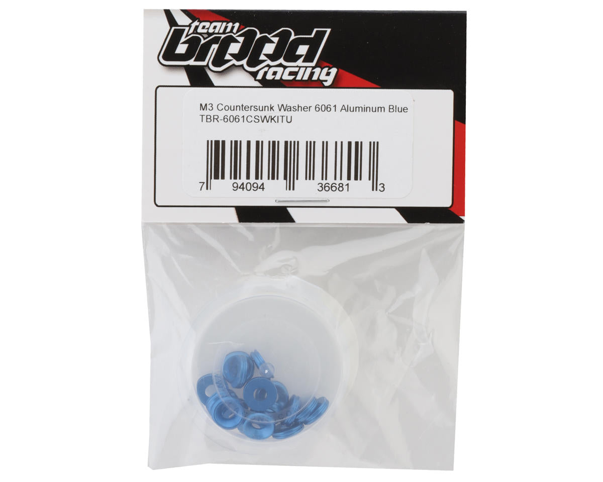 Team Brood 3mm 6061 Aluminum Countersunk Washer (Blue) (16)