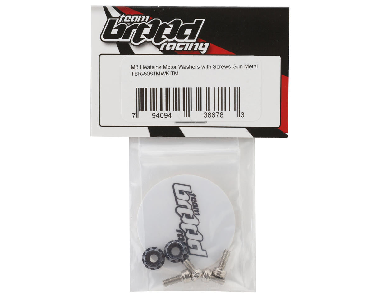Team Brood 3mm 6061 Aluminum Heatsink Motor Washers w/Screws (Gun Metal)