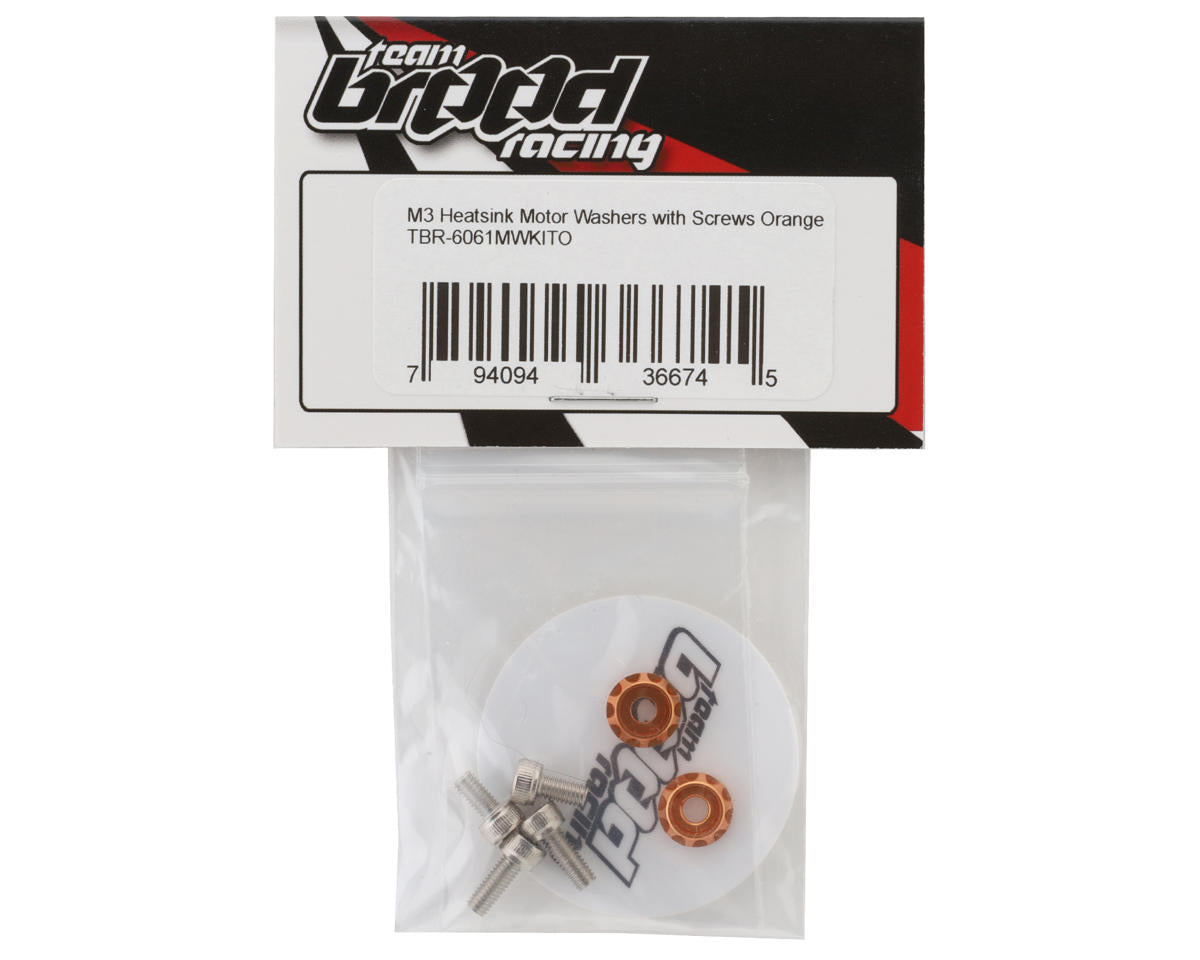 Team Brood 3mm 6061 Aluminum Heatsink Motor Washers w/Screws (Orange)