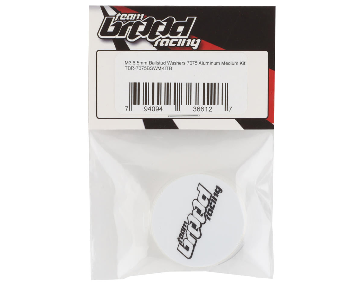 Team Brood 3x6.5mm 7075 Aluminum Ball Stud Washer Medium Kit (Black) (16)