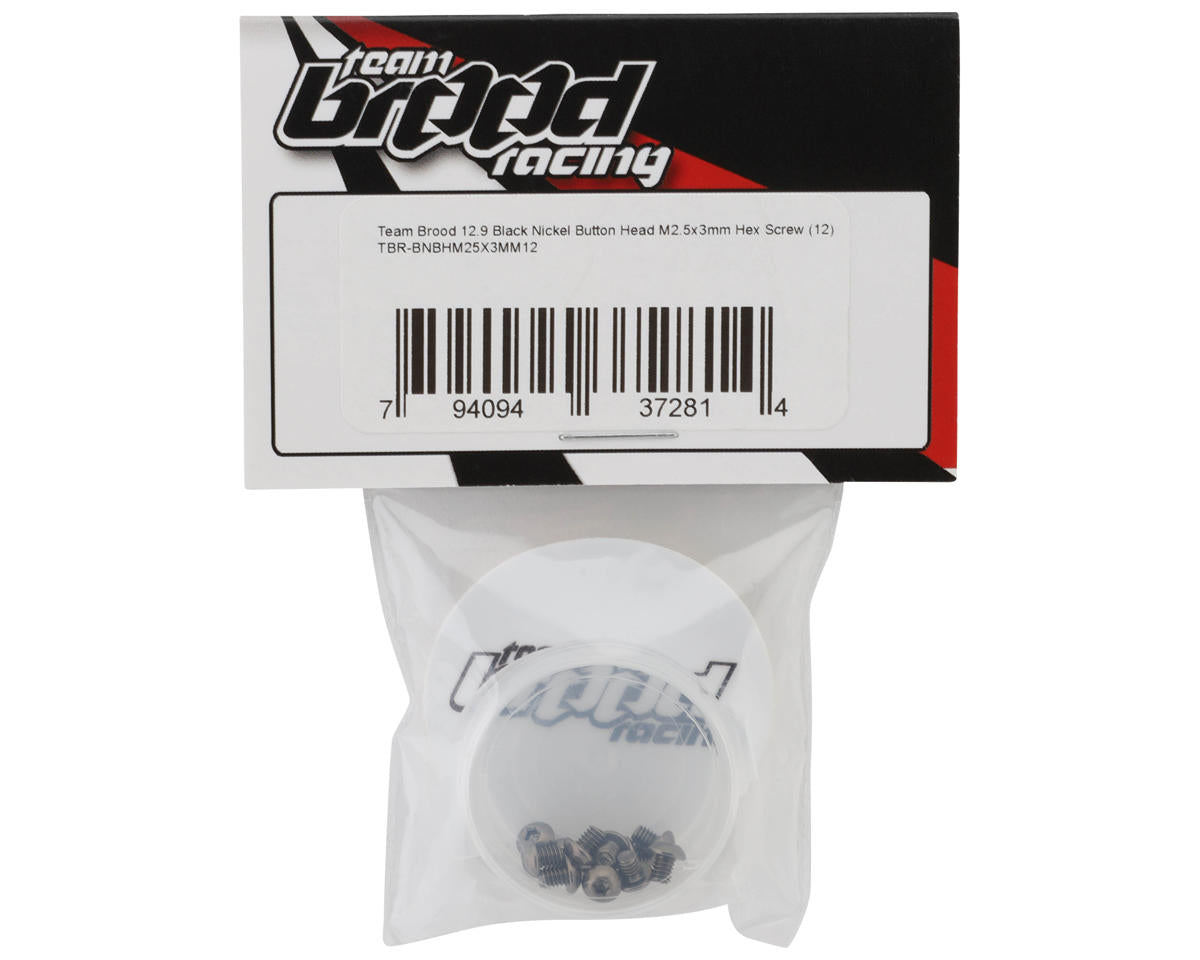 Team Brood 2.5mm 12.9 Black Nickel Button Head Hex Screw (12) (2.5x3mm)