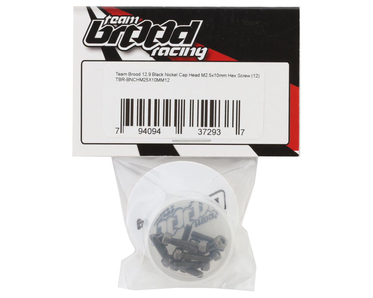 Team Brood 2.5mm 12.9 Black Nickel Cap Head Hex Screw (12) (2.5x10mm)