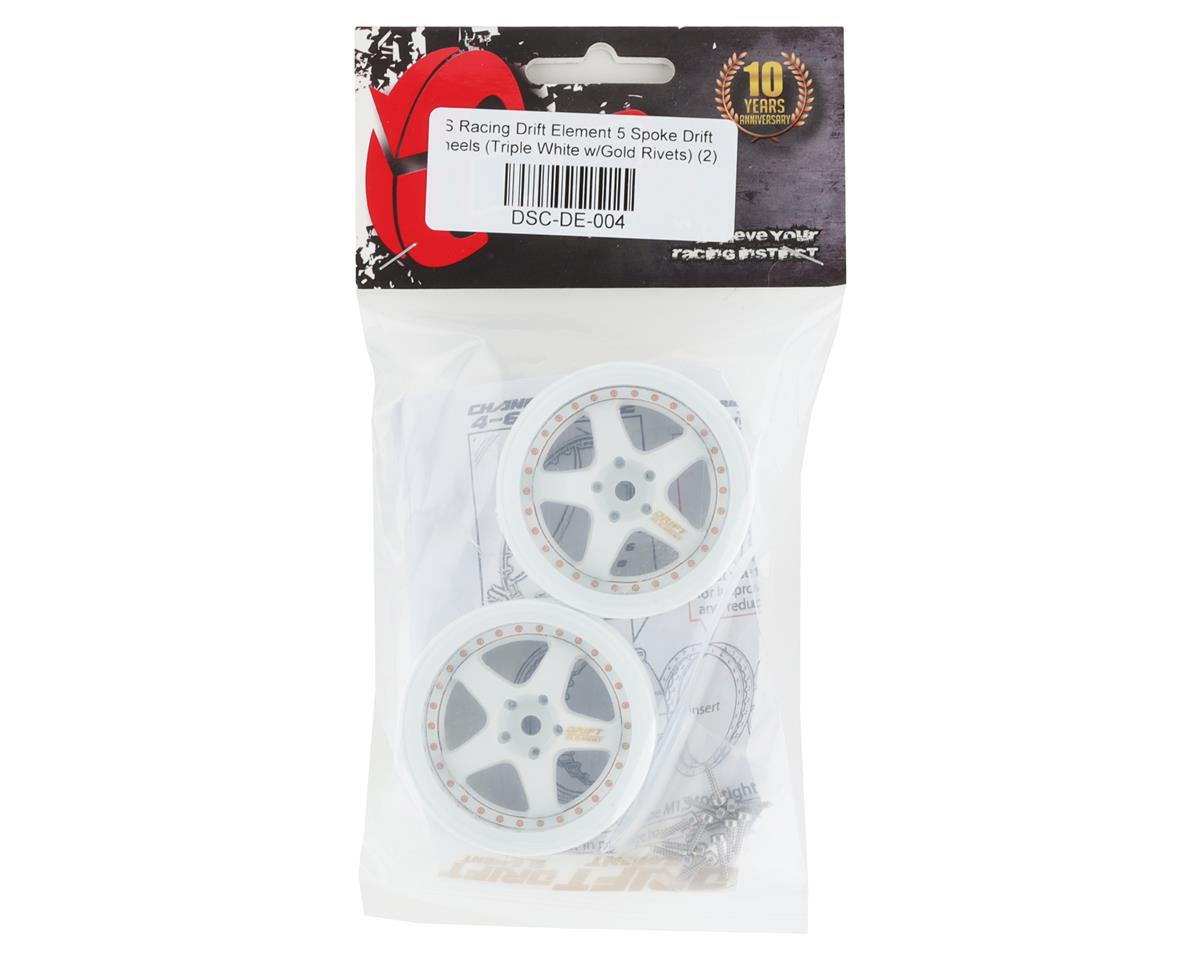 DS Racing Drift Element 5 Spoke Drift Wheels (Triple White w/Gold Rivets) (2)