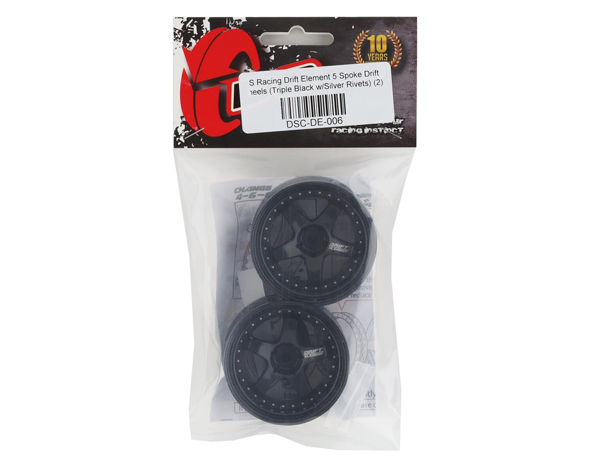 DS Racing Drift Element 5 Spoke Drift Wheels (Triple Black w/Silver Rivets) (2)