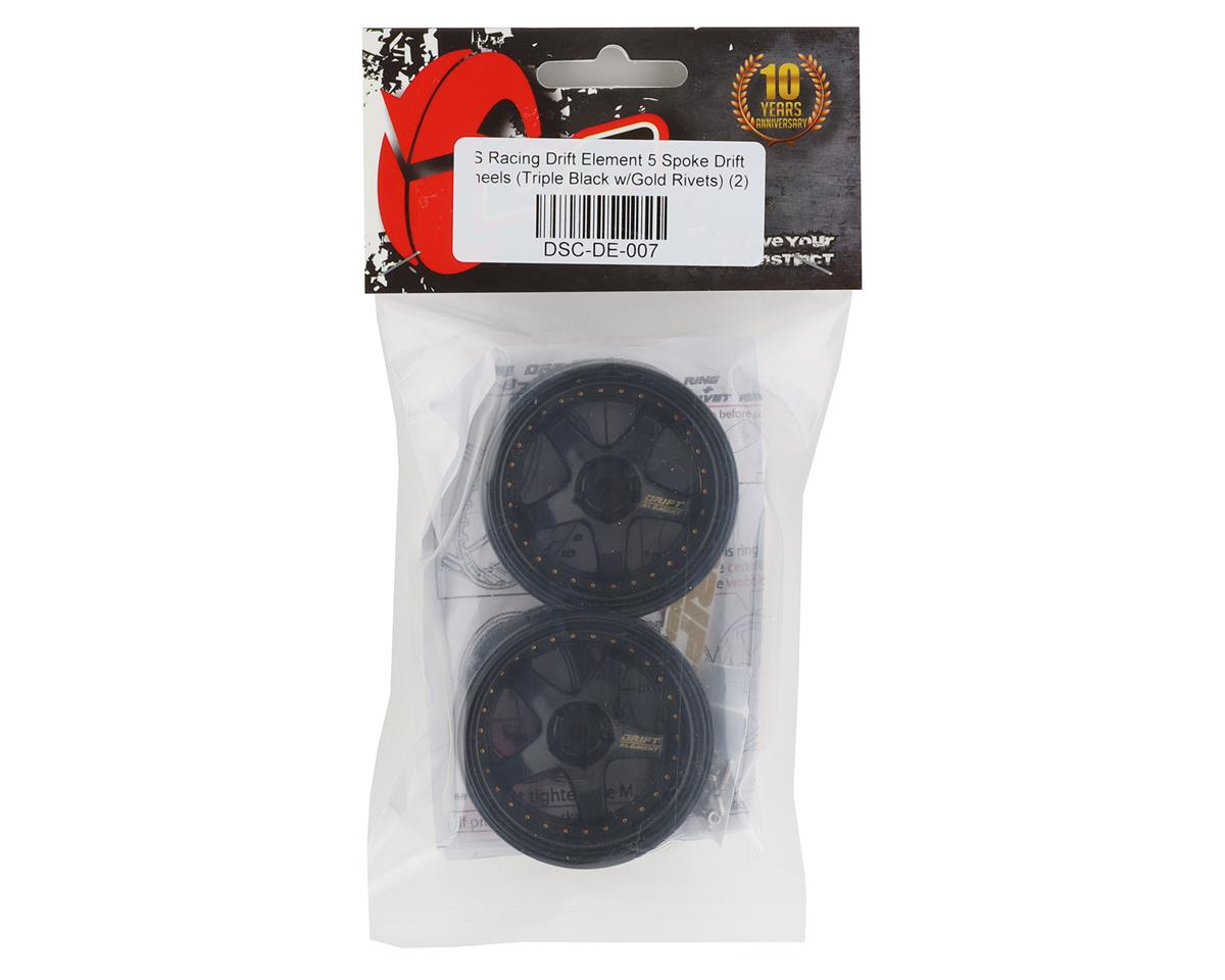 DS Racing Drift Element 5 Spoke Drift Wheels (Triple Black w/Gold Rivets) (2)