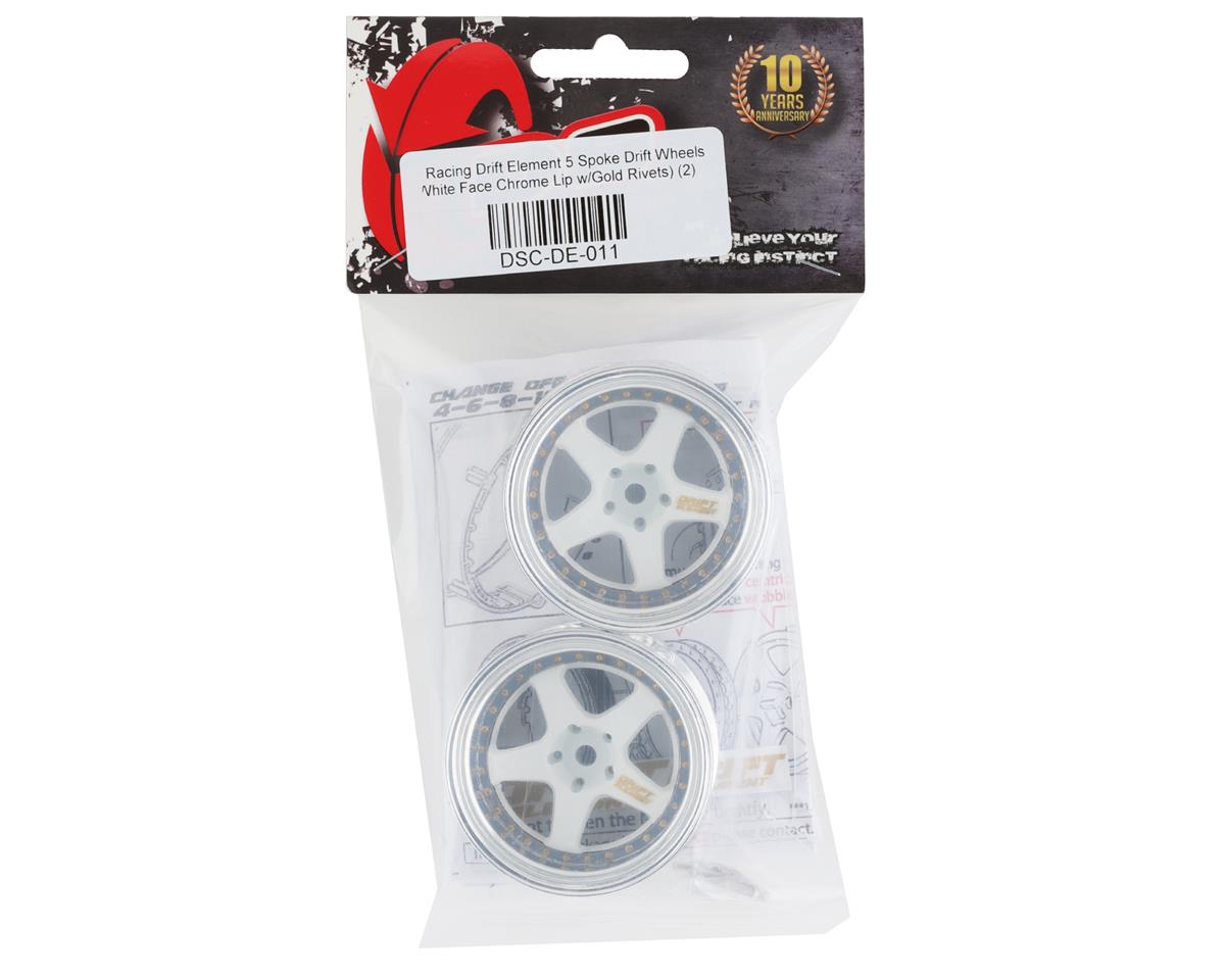 DS Racing Drift Element 5 Spoke Drift Wheels (White & Chrome w/Gold Rivets) (2)