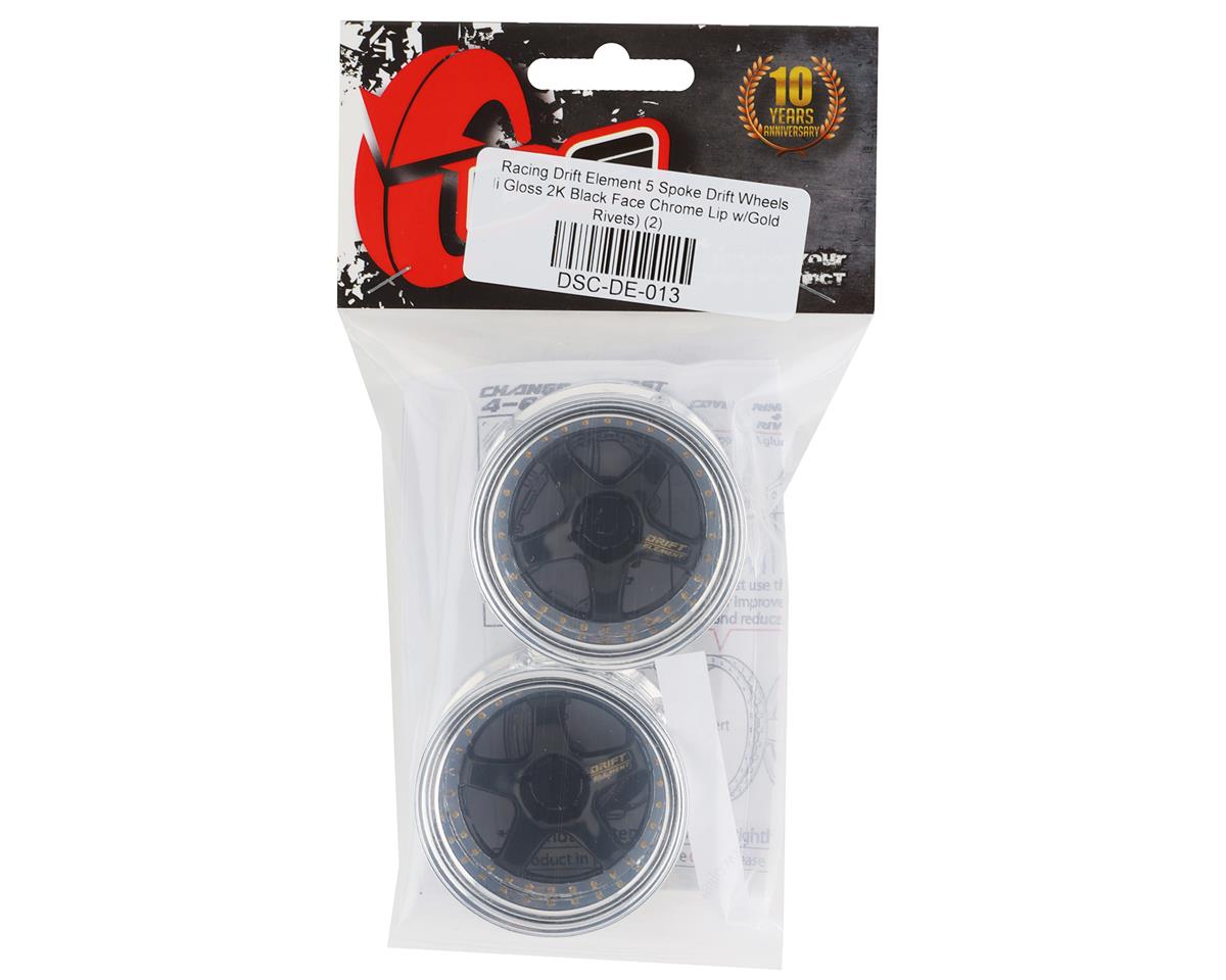 DS Racing Drift Element 5 Spoke Drift Wheels (Black & Chrome w/Gold Rivets) (2)