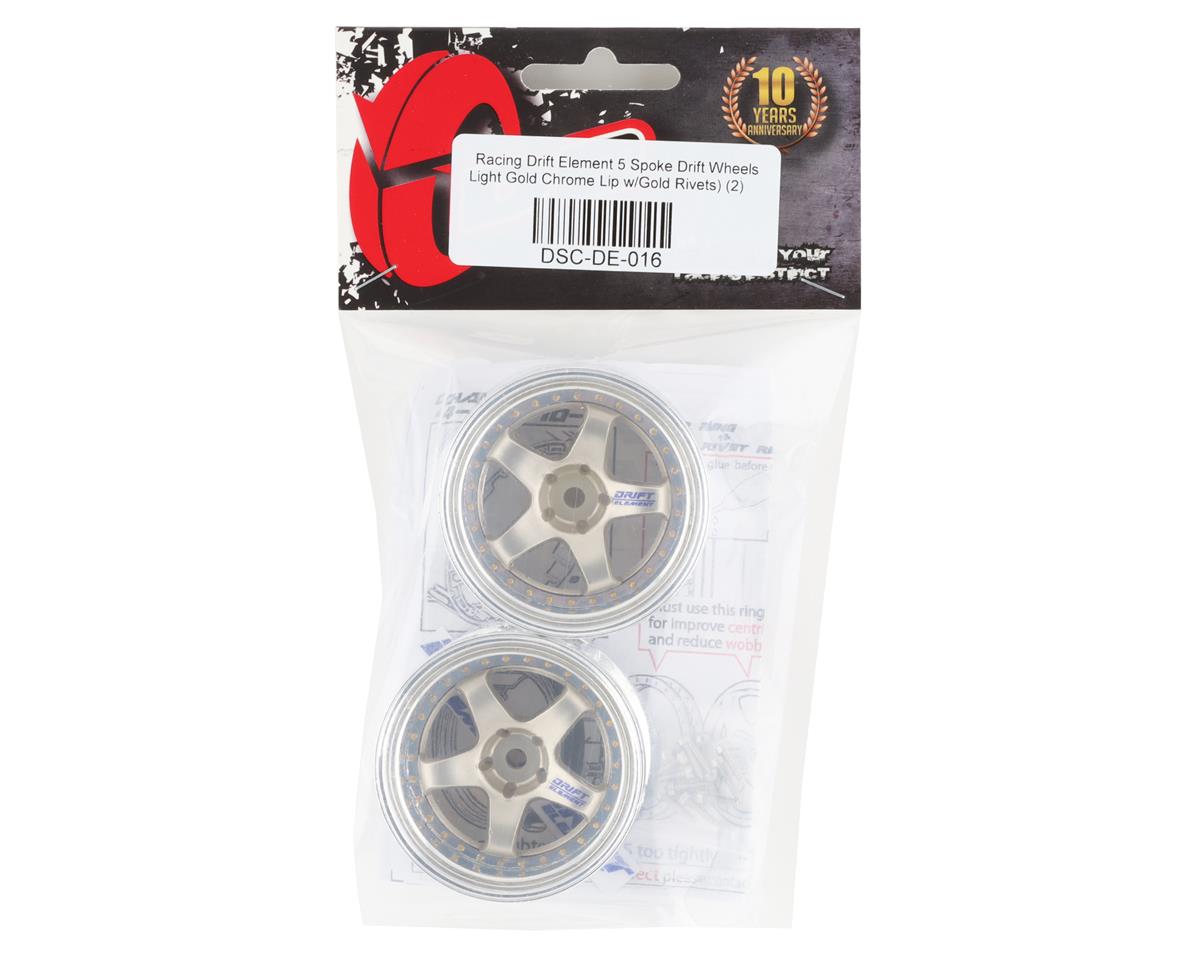 DS Racing Drift Element 5 Spoke Drift Wheels (Gold & Chrome w/Gold Rivets) (2)