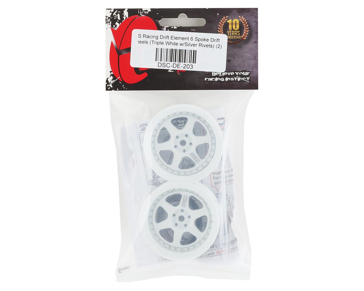DS Racing Drift Element 6 Spoke Drift Wheels (Triple White w/Silver Rivets) (2)