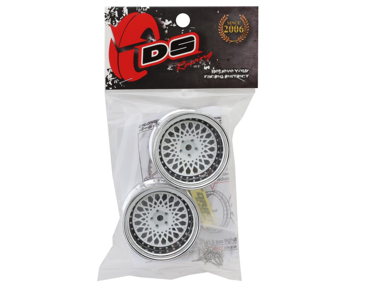 DS Racing Element Mesh Drift Wheels (White w/Chrome Lip) (Adjustable Offset)