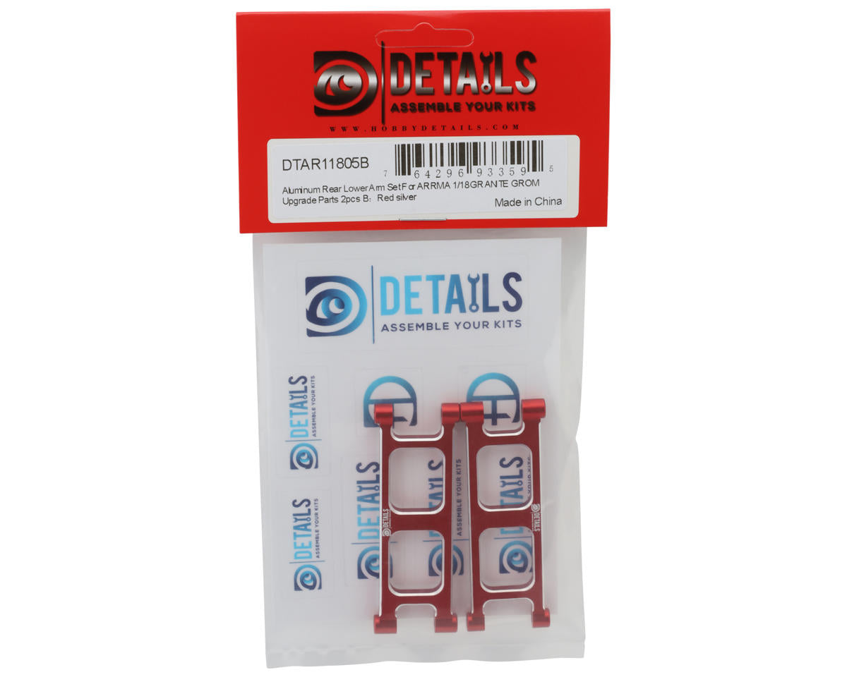 Hobby Details Arrma® Granite™ Grom Aluminum Rear Lower Arm Set (Red) (2)