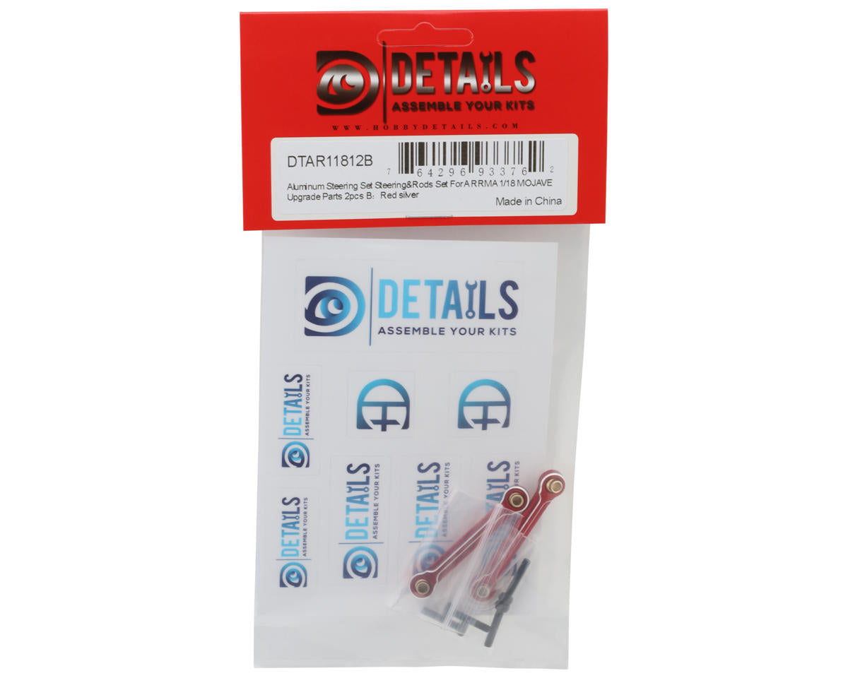 Hobby Details Arrma® Mojave™ Grom Aluminum Steering Tie Rods (Red) (2)