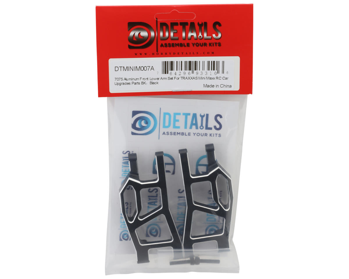 Hobby Details 7075 Aluminum Front Lower Arm Set for Traxxas® Mini Maxx® (Black)