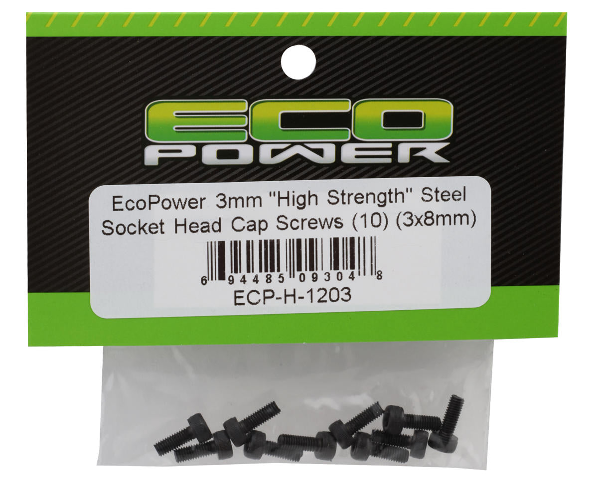 EcoPower 3mm "High Strength" Steel Socket Head Cap Screws (10) (3x8mm)