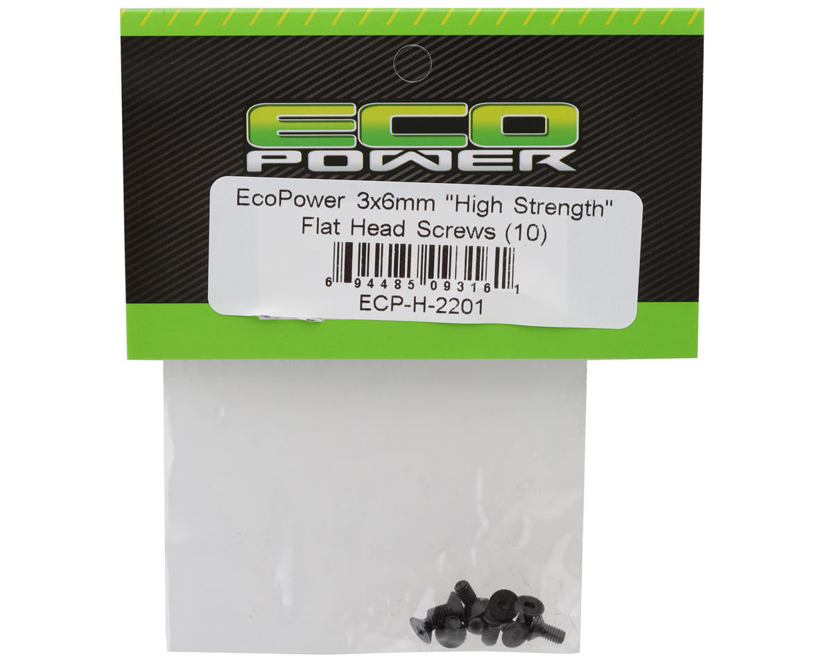 EcoPower 3mm "High Strength" Steel Flat Head Screws (10) (3x6mm)