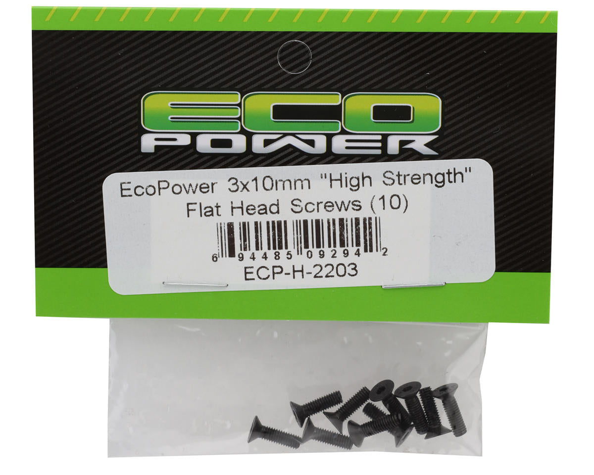 EcoPower 3mm "High Strength" Steel Flat Head Screws (10) (3x10mm)