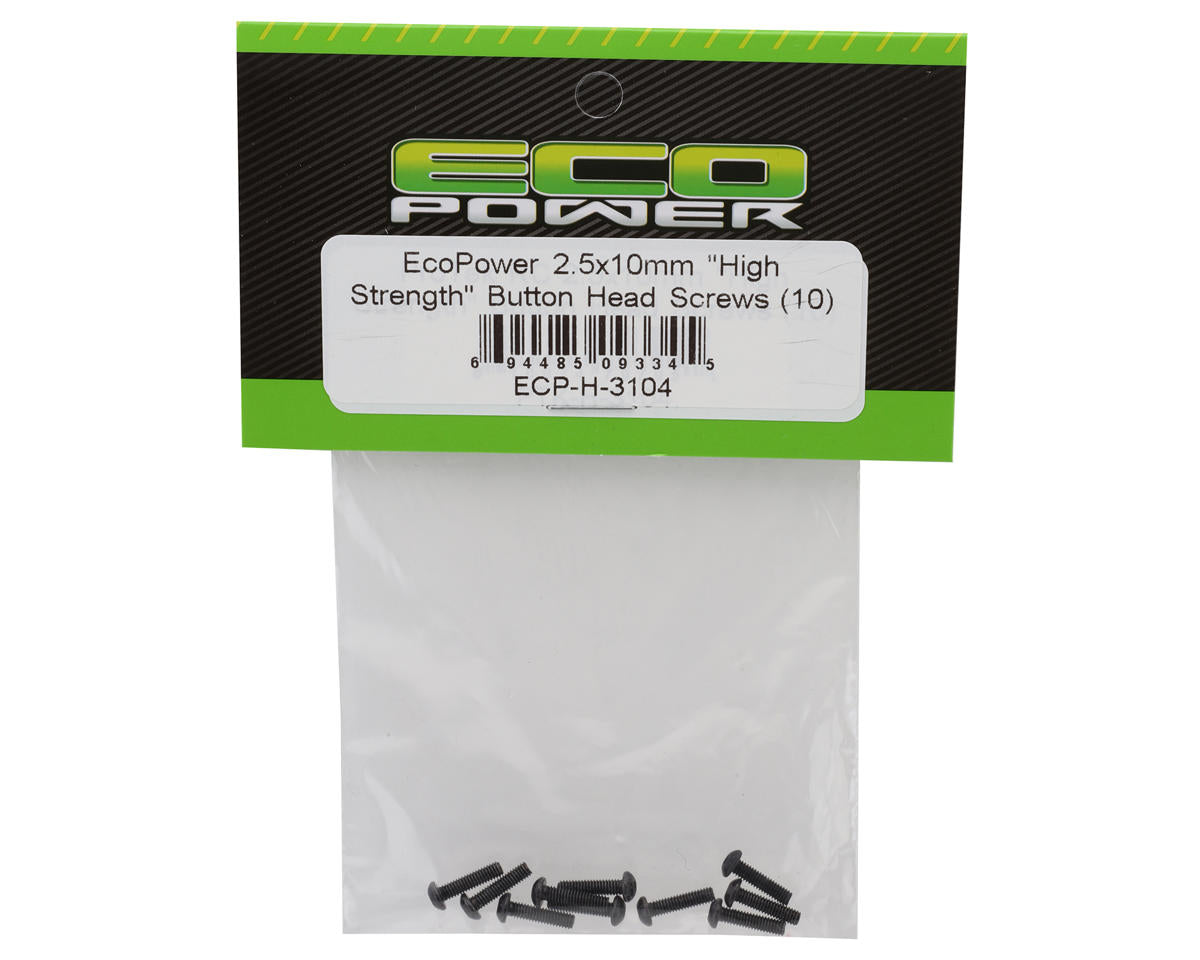 EcoPower 2.5mm "High Strength" Steel Button Head Screws (10) (2.5x10mm)