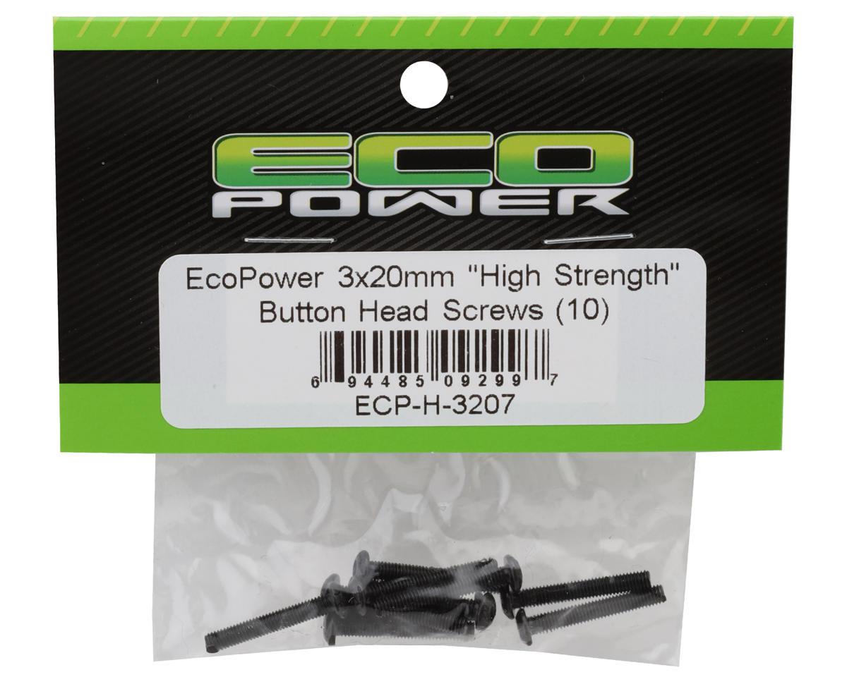 EcoPower 3mm "High Strength" Steel Button Head Screws (10) (3x20mm)