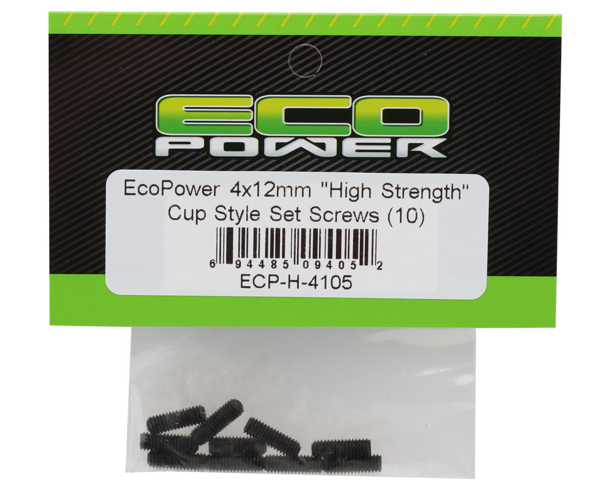 EcoPower 4mm "High Strength" Steel Cup Style Set Screws (10) (4x12mm)