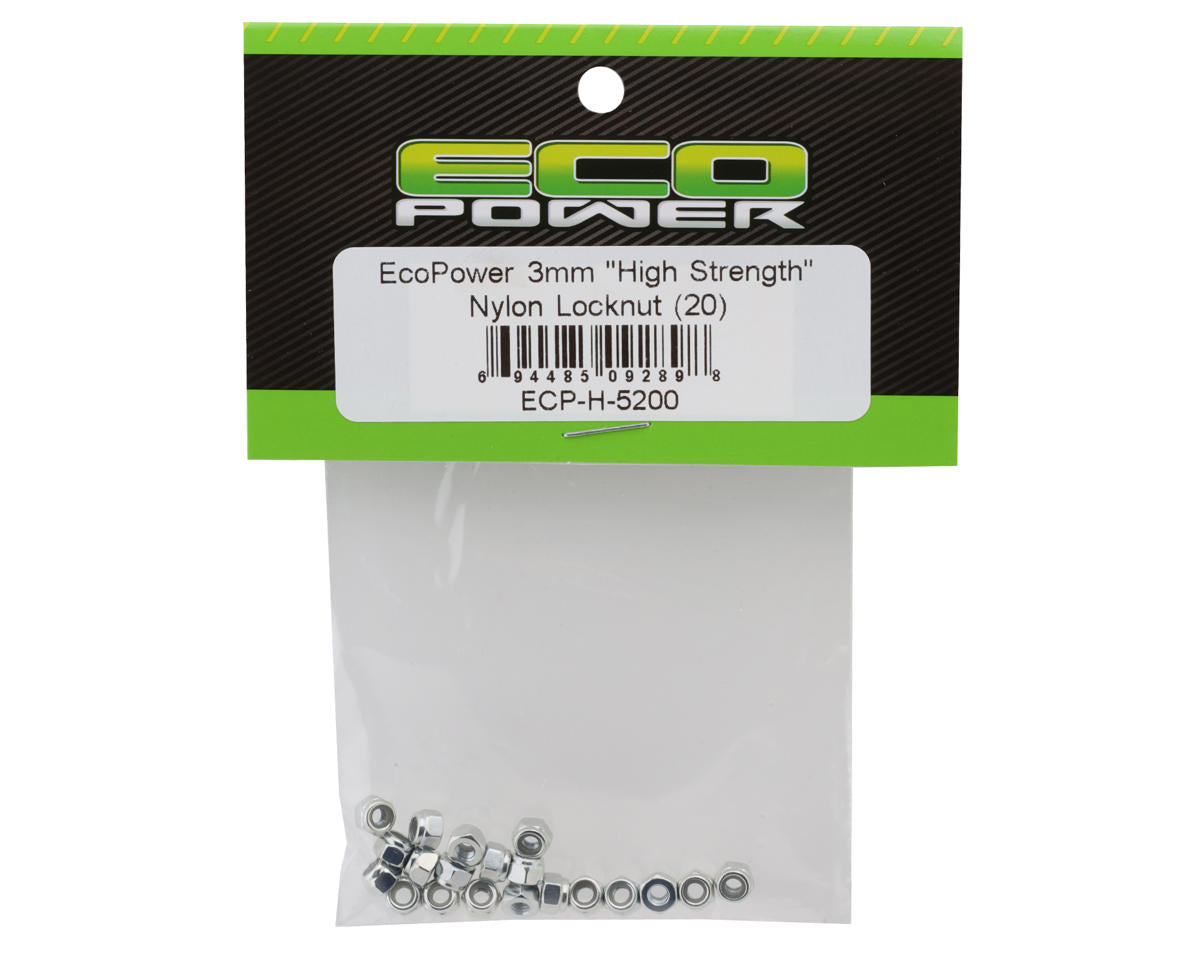EcoPower 3mm "High Strength" Stainless Steel Nylon Locknuts (20)