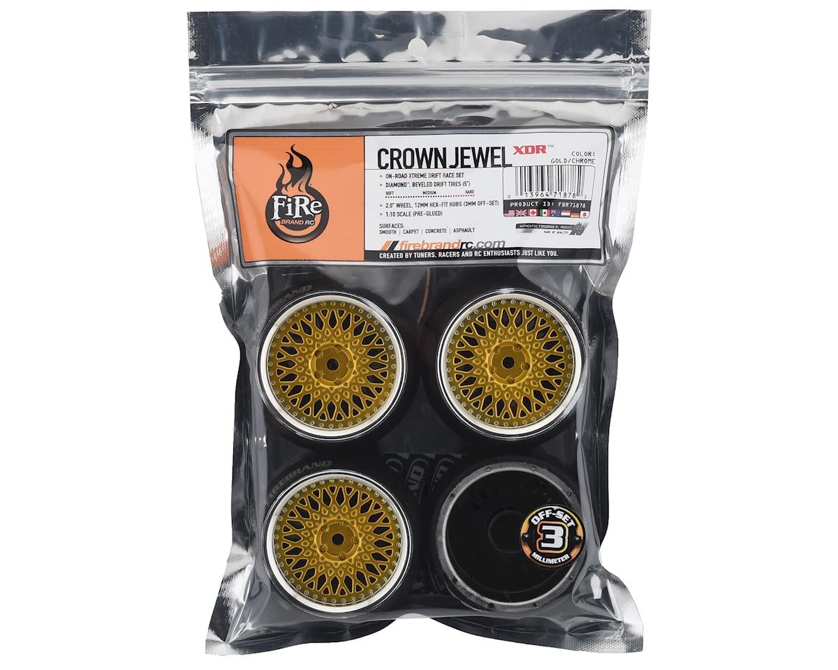 Firebrand RC Crownjewel XDR3 5° Pre-Mounted Slick Drift Tires (4) (Gold)
